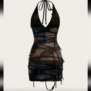 Sexy Black and Brown Halter Dress